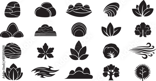 Nature icon set black silhouette design elements