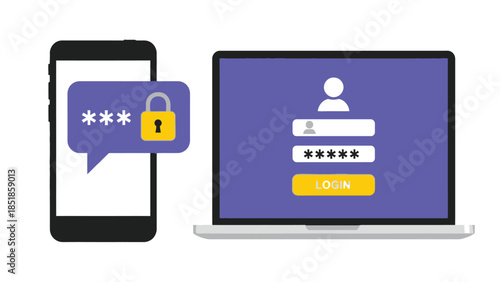 Two-factor authentication concept showing a secure login screen on a laptop and a verification code notification on a smartphone