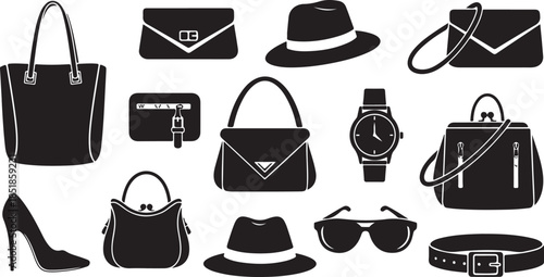Set of black and white fashion accessories