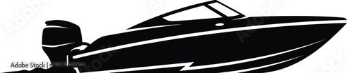 Speedboat Silhouette Vector Illustration on White Background – Minimal Black Powerboat Design for Marine Sports and Travel Themes