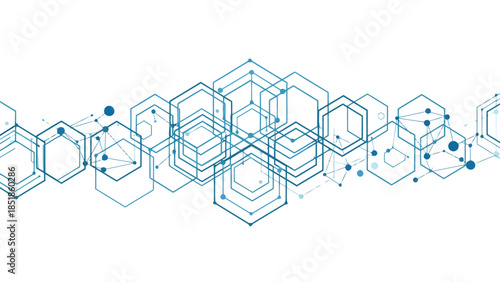 Dynamic abstract background featuring interconnected blue hexagonal networks, symbolizing modern technology, digital data flow, and innovative scientific concepts for a vibrant future