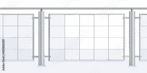 Modern revolving door system with stainless steel frame and transparent glass panels