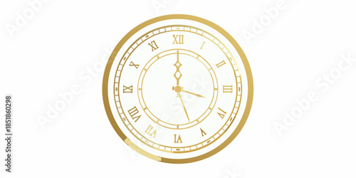 A golden pocket watch displaying the time with roman numerals