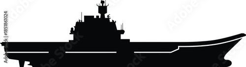 Aircraft Carrier Silhouette Vector Illustration on White Background – Minimal Black Naval Vessel Design for Military and Marine Themes