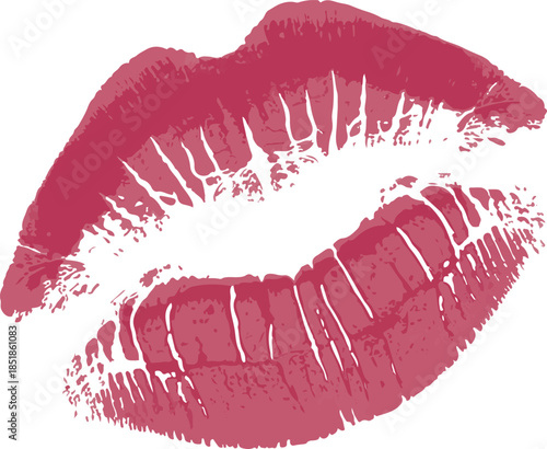 Vibrant red lipstick kiss mark isolated on white background