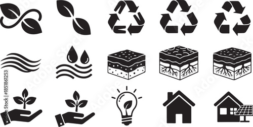 Ecology and sustainability icon set collection