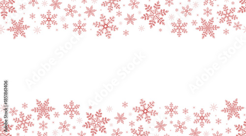 Red snowflakes background, a banner of falling snowflakes on a transparent background. Vector illustration.
