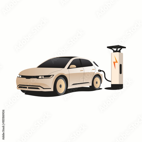 Modern Electric Vehicle (EV) Charging at Station Illustration