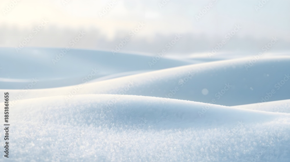 Obraz premium Snowy landscape with rolling hills and frost under soft morning light