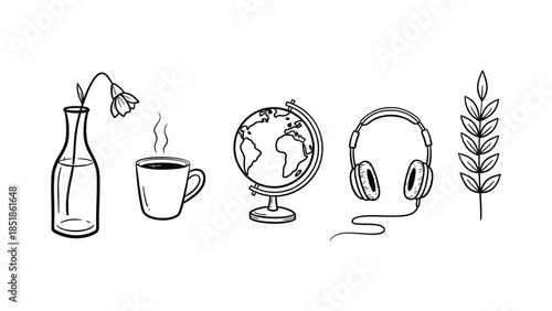 Hand Drawn Doodle Everyday Objects Collection Vector Illustration
