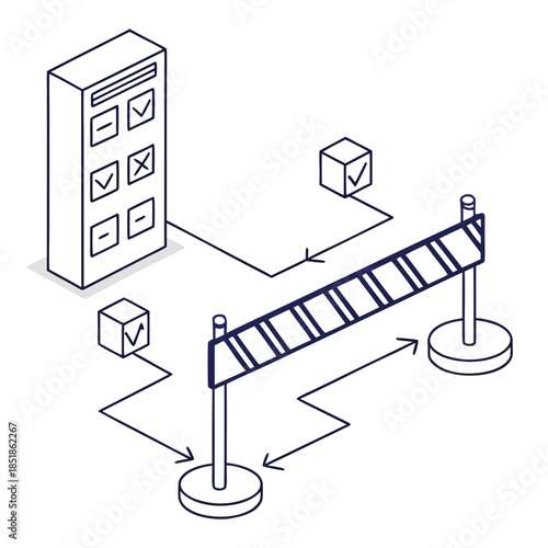 Decision gate system illustrated as sequential approval checkpoints and controlled progression in a minimal vector for enterprise workflow governance.