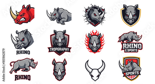 Collection of Rhinoceros Cartoon Mascot Logos.