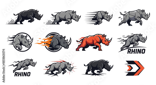 Various Rhino Illustrations in Different Styles.