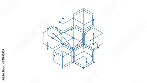 Abstract geometric network structure with interconnected hexagonal shapes and dots, representing digital technology, data flow, and modern connectivity concept for innovation and global communication