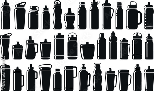 Water Bottle Silhouettes Collection: Various Designs for Graphic Design, Logo, and Web Use