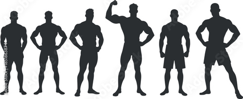Bodybuilder Silhouettes Set, Muscular Men Posing for Fitness, Gym and Workout Vector Illustration