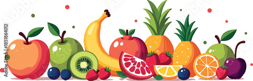 Colorful Assorted Fresh Fruits Vector Illustration on White Background
