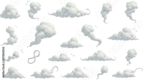 Collection of Cartoon Smoke Clouds, Swirls and Steam Effects Vector Set