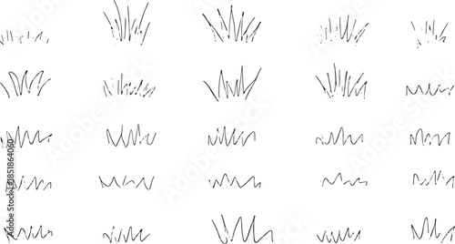 Hand-drawn sketchy vector grass tufts and wavy lines for nature, eco, organic design projects — minimalist doodle style