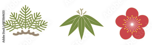 松竹梅の縁起の良い和風モチーフセット｜松, 竹, 梅, 正月, 和風, 日本の伝統植物