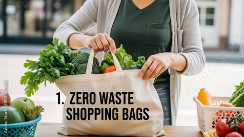 Woman Unpacking Zero Waste Shopping Bags.
