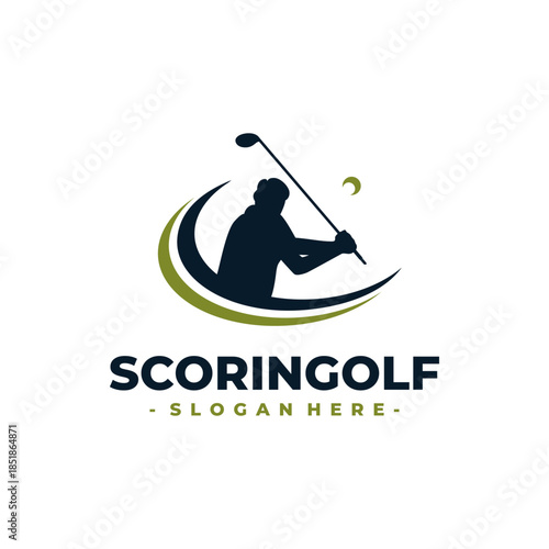 Golf Sports Logo Design Vector. Concept of a golfer swing when hitting the ball.