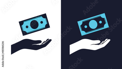 Hand receiving money icons - Blue icon set - Solid icons vector collection - Vector icon set - Line and glyph solid icon set - Icon vector - Flat Design Icon