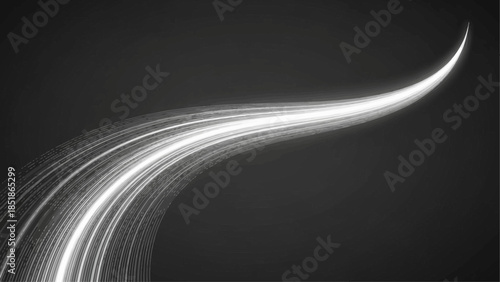 Abstract white light trails creating a dynamic and flowing motion on a dark background, representing speed and energy.
