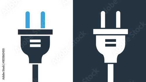 Electric plug icon set - Blue icon set - Solid icons vector collection - Vector icon set - Line and glyph solid icon set - Icon vector - Flat Design Icon