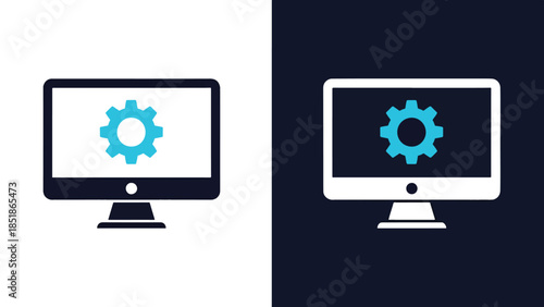 Computer gear icons - Blue icon set - Solid icons vector collection - Vector icon set - Line and glyph solid icon set - Icon vector - Flat Design Icon