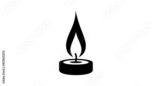 Simple black and white icon of a burning candle, symbolizing light, warmth, and remembrance.