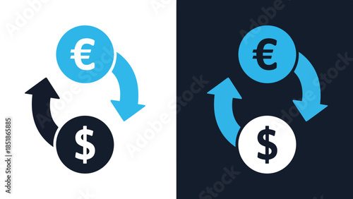 Currency exchange icons - Blue icon set - Solid icons vector collection - Vector icon set - Line and glyph solid icon set - Icon vector - Flat Design Icon