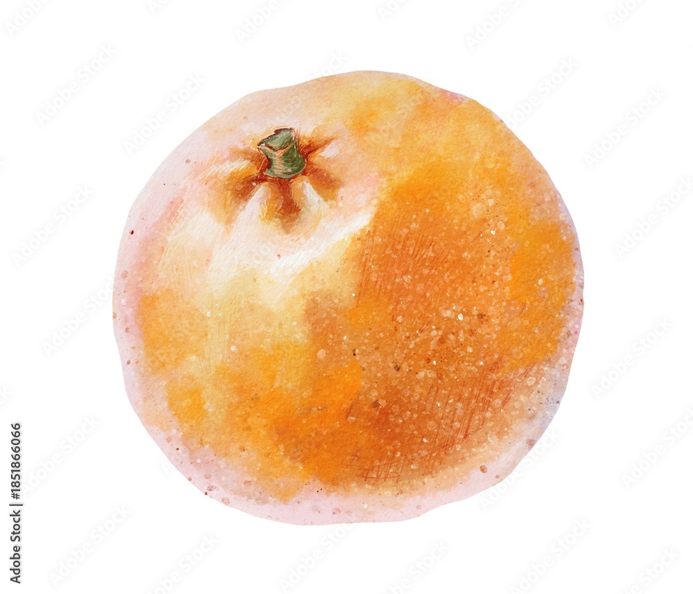 Fototapeta premium Watercolor illustration of a sweet ripe mandarin in bright orange peel. Fresh citrus artwork perfect for food design, kitchen decor, holiday projects, and seasonal botanical compositions