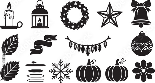 Holiday and seasonal icon silhouette collection