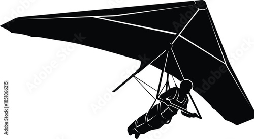 Hang Glider Silhouette Vector Illustration on White Background – Minimal Black Aerial Sports Design for Adventure and Aviation Themes