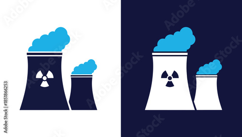 Nuclear power plant icon set - Blue icon set - Solid icons vector collection - Vector icon set - Line and glyph solid icon set - Icon vector - Flat Design Icon