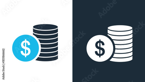Stack of coins - Blue icon set - Solid icons vector collection - Vector icon set - Line and glyph solid icon set - Icon vector - Flat Design Icon