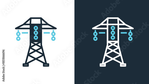 Power line icon set - Blue icon set - Solid icons vector collection - Vector icon set - Line and glyph solid icon set - Icon vector - Flat Design Icon