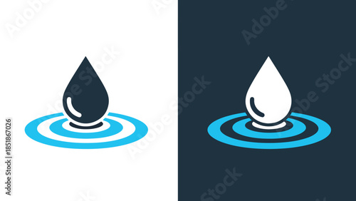 Water drop icon set - Blue icon set - Solid icons vector collection - Vector icon set - Line and glyph solid icon set - Icon vector - Flat Design Icon