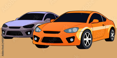 Two colorful sports cars depicted in a vibrant vector illustration ready for a street race