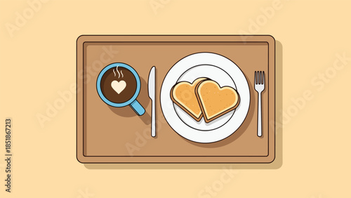 Valentine's Day Breakfast Tray with Heart-Shaped Toast