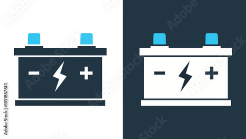 Car battery icon set - Blue icon set - Solid icons vector collection - Vector icon set - Line and glyph solid icon set - Icon vector - Flat Design Icon