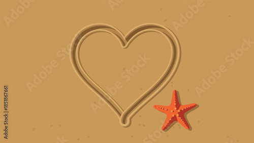 Heart in Sand with Starfish: Summer Love Concept