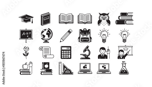 Collection of educational icons representing learning and school