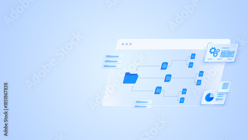 Document Management System DMS. Document management automation workflow diagram dashboard showing folder, document, analytics, automation, and management system.