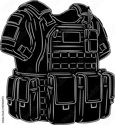 Military Bulletproof Vest Vector Silhouette Illustration
