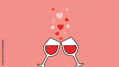 Romantic Wine Toast with Hearts - Valentine's Day Illustration