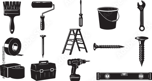 Collection of hardware and construction tools