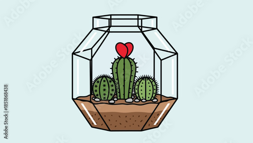 Charming Cactus Terrarium with Heart Detail for Home Decor