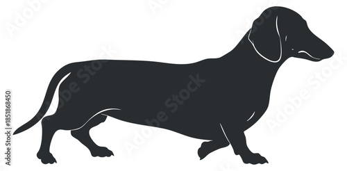A silhouette illustration of a dachshund dog in black vector style, suitable for pet-related designs and logos
